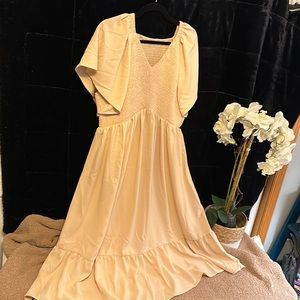 Zwurew Boho Summer Dress Casual Short Sleeve Ruffle Flowy Smocked Midi